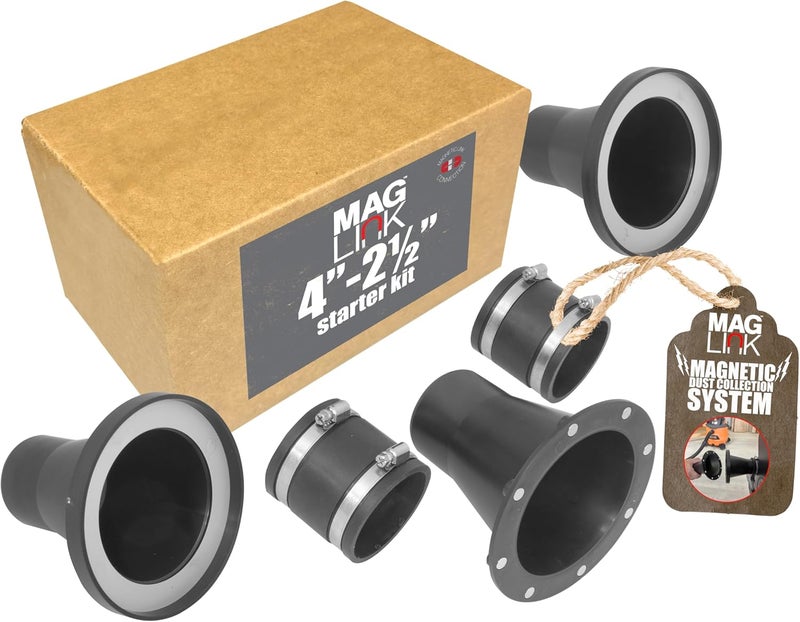 Fulton Woodworking Tools 4" to 2.5" MagLink Magnetic Dust Collection Starter Kit, Quick Connect Shop Vaccuum, Mag Dust Collection Fittings for Vac Hose & Shop Vacuums, Fast Connect to Machine Port - Image 1